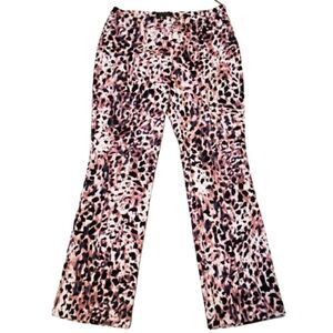 Escada designer pink animal print Velvet velour wide leg jeans size 42 US 12
